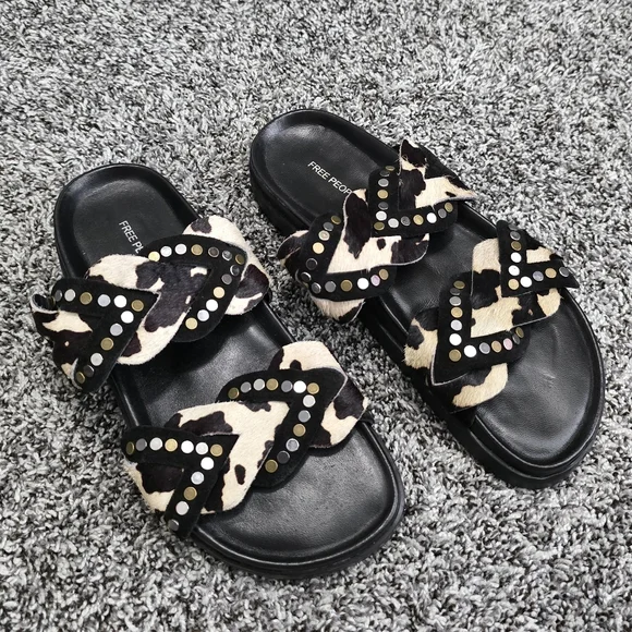 FREE PEOPLE Hair Hide Studded Sandals Cow Hair On - Picture 2 of 8
